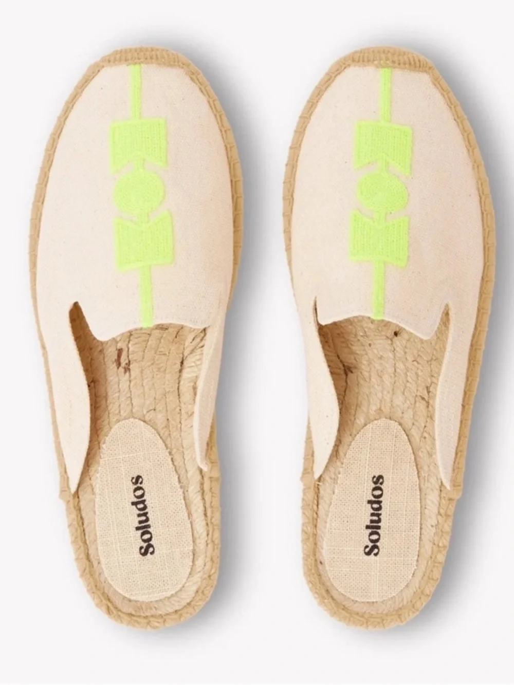 NWT Soludos Cream Slip-On Espadrille with NeonYellow Stripe